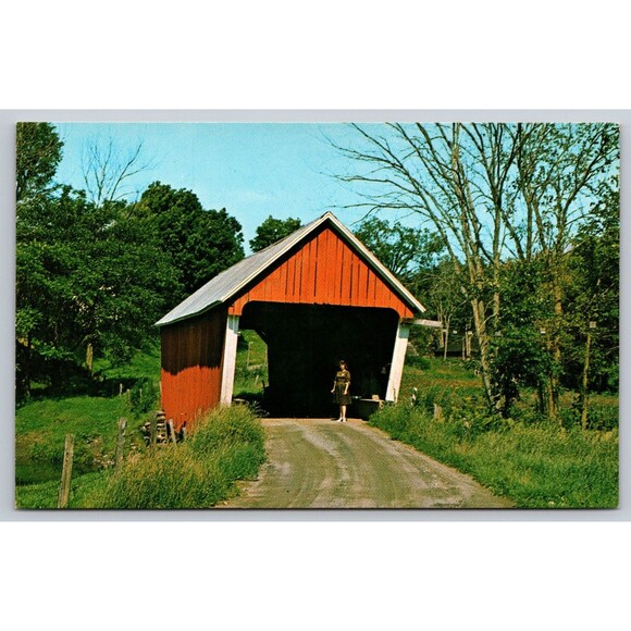 Postcard Vermont Randolph Old Covered Bridge Woman Vintage c1960s VT Unposted - Picture 1 of 2
